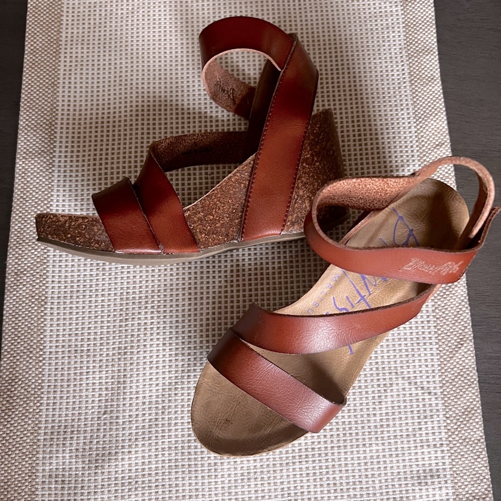 Blowfish leather strap wedge sandal